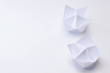 Origami şekil kağıt beyaz arka plan, eğitim projeleri veya yayınlarınızı origami konular için ideal.