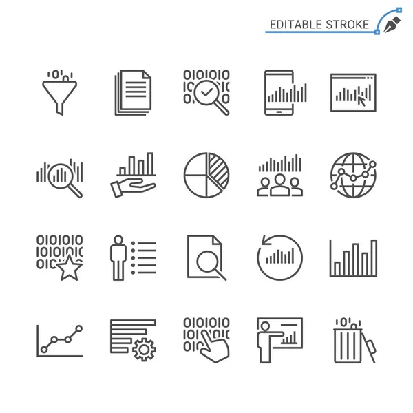 Datenanalyse Zeilensymbole Editierbarer Schlaganfall Pixel Perfekt — Stockvektor