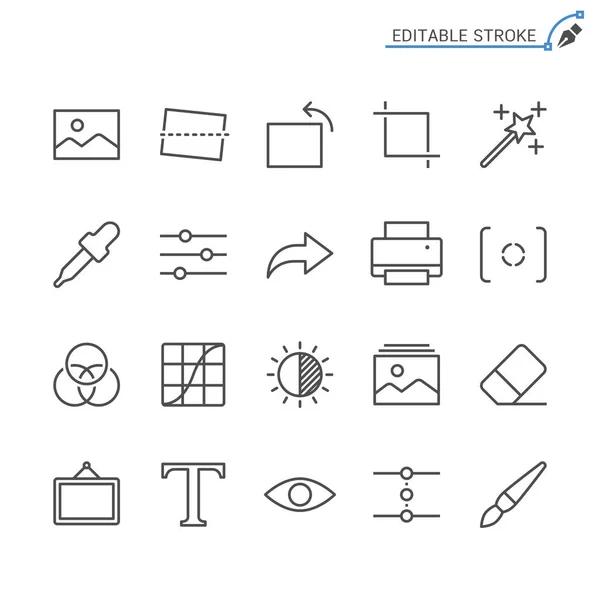 Iconos Línea Fotografía Derrame Cerebral Pixel Perfecto — Vector de stock