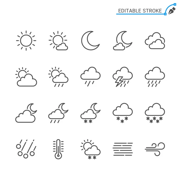 Symbole Der Wetterlinie Editierbarer Schlaganfall Pixel Perfekt — Stockvektor