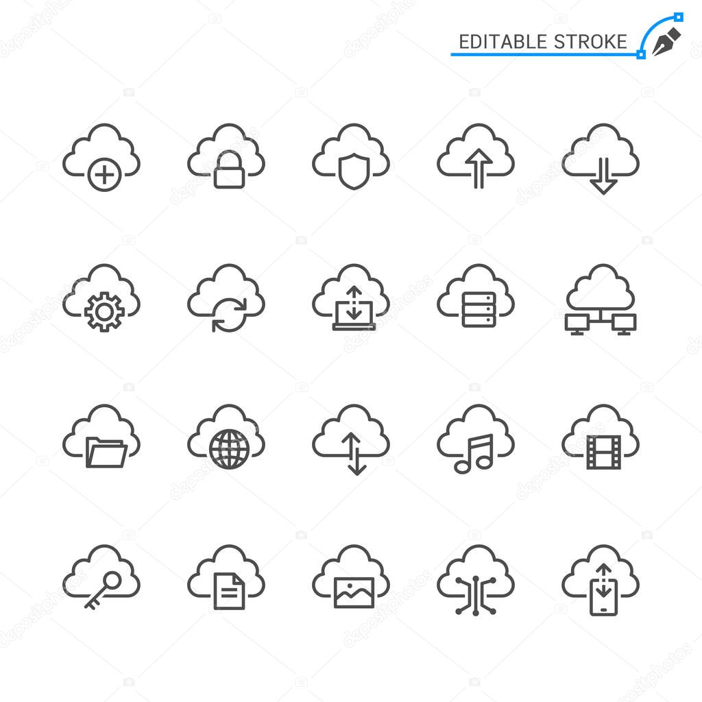 Cloud computing thin icons. Editable stroke. Pixel perfect.