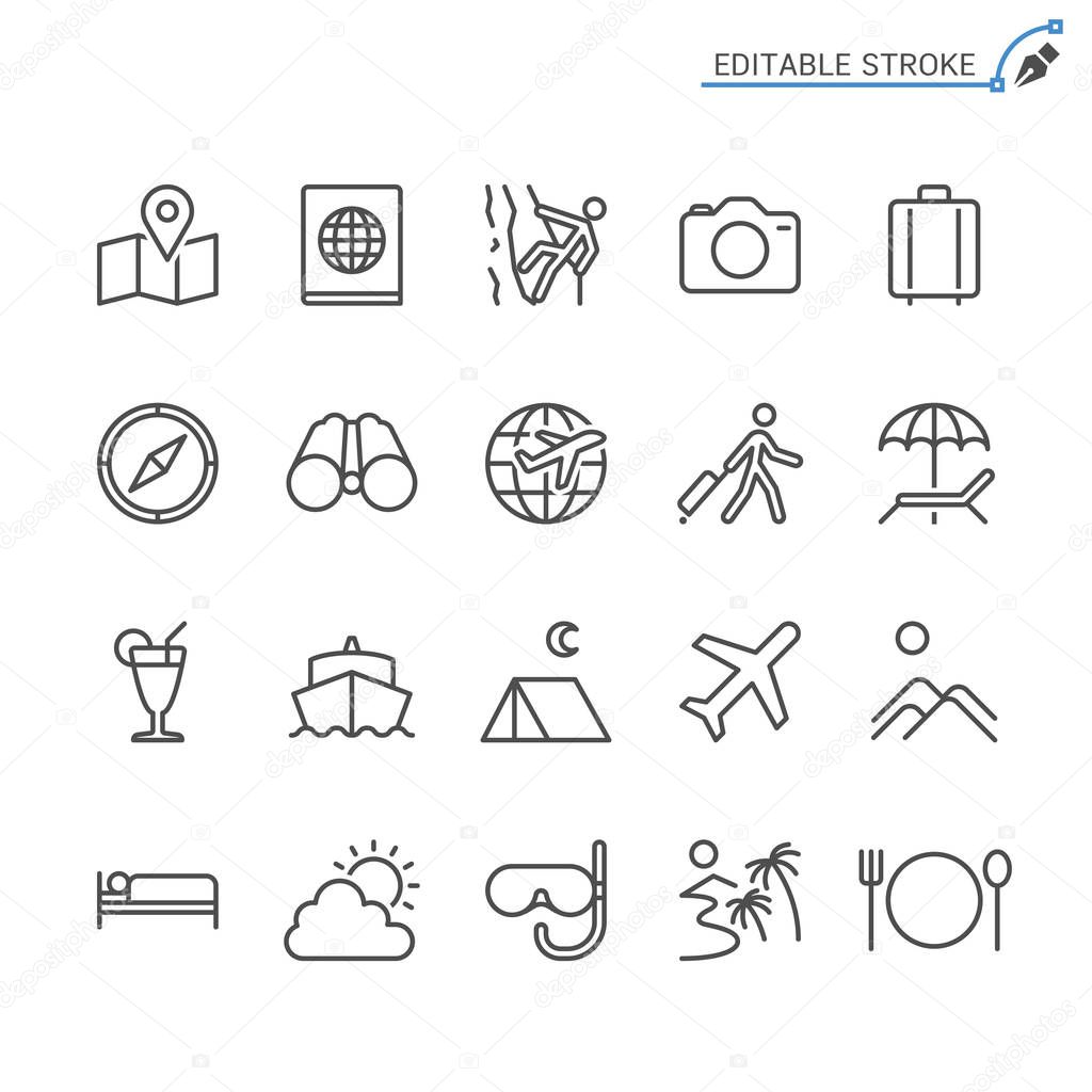 Traveling line icons. Editable stroke. Pixel perfect.
