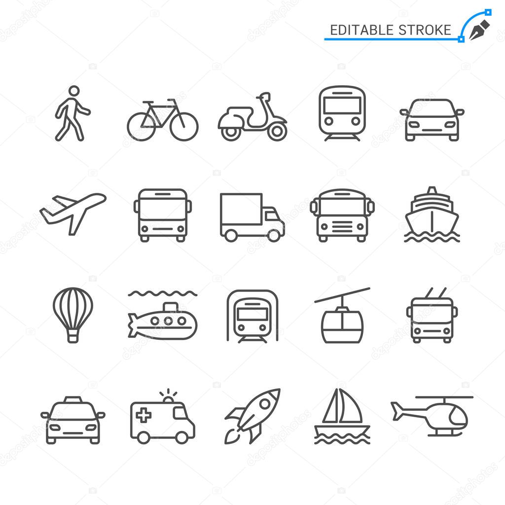 Transportation line icons. Editable stroke. Pixel perfect.