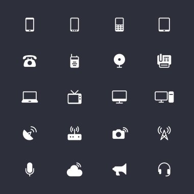 İletişim aygıtı basit simgeler. Piksel mükemmel.