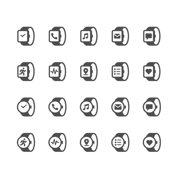 Montre intelligente icônes glyphe. Pixel parfait . — Image vectorielle