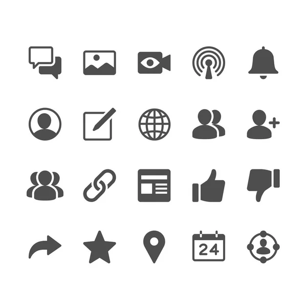 Iconos de glifos de redes sociales. Pixel perfecto . — Vector de stock