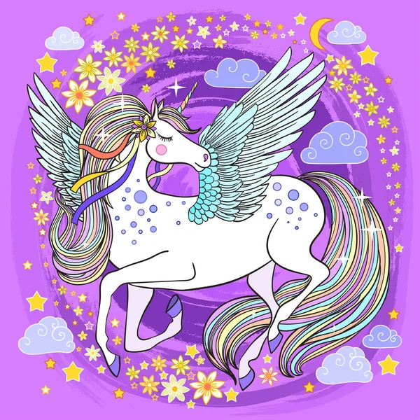 Pembe bir arka plan üzerinde güzel tek boynuzlu at