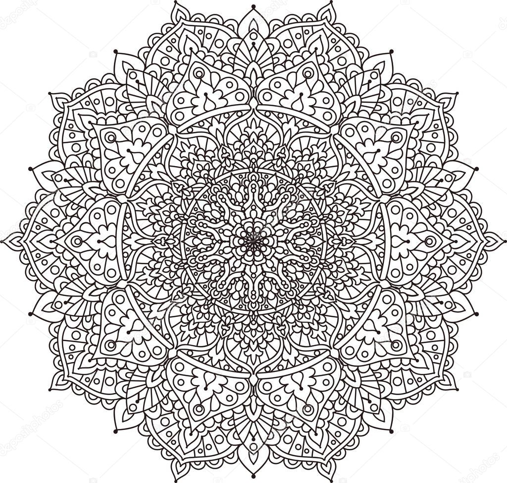 Mandala black and white. Seamless pattern Eastern motifs. Doodle Style. For coloring. For your design