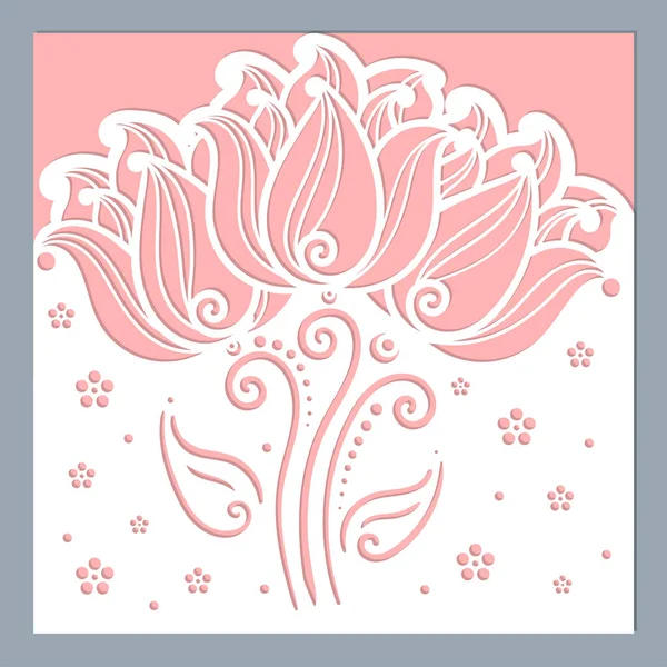 Davetiye zarfı mockup dekoratif lale ile lazer kesim için düğün. Kare. Tasarımlarınız için