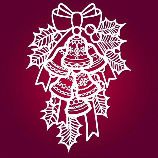 Holly ile Noel bell. Lazer kesim için bir şablon. Tebrik kartları, zarf, Davetiyeler, iç öğeleri için.