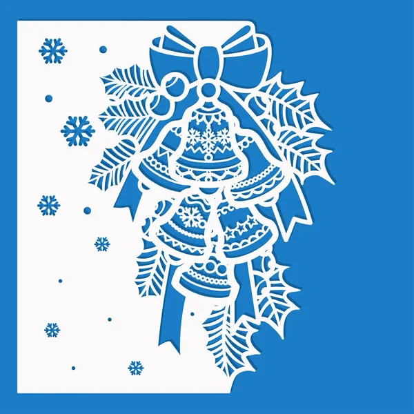 Holly ile Noel çanları. Lazer kesim için. Kartpostallar, davetiyeler, menüler ve benzeri çizim için uygundur. Vektör