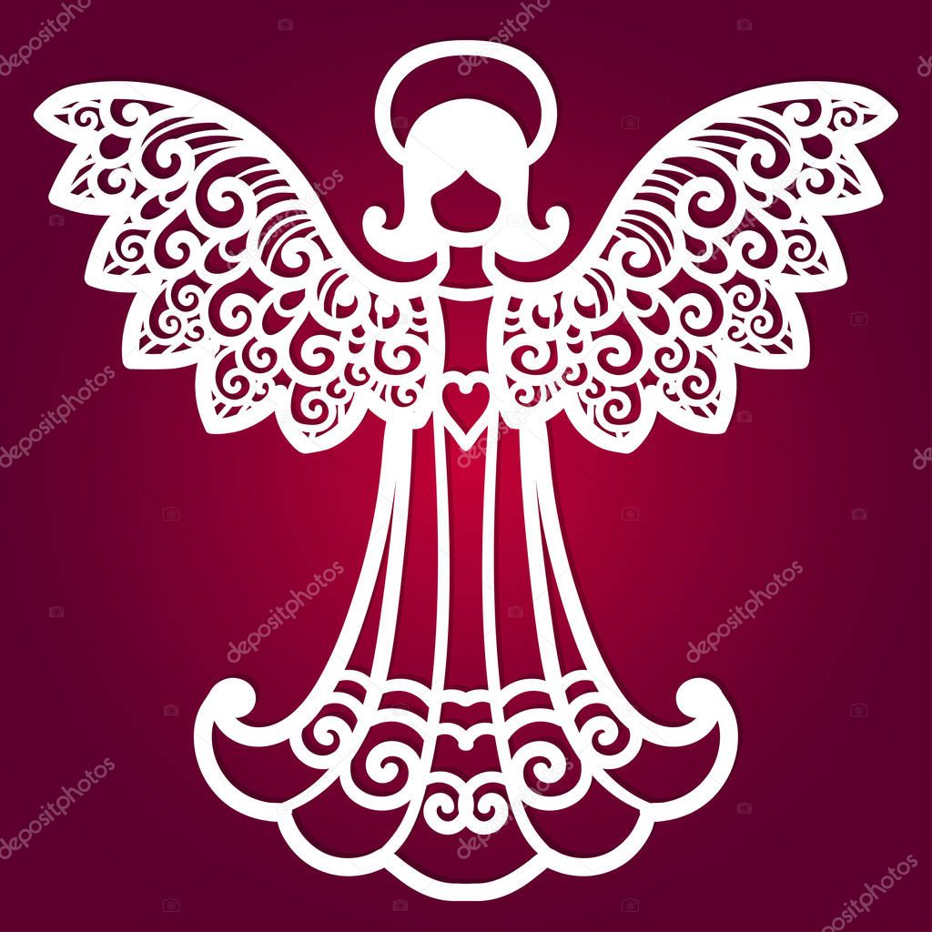 Beautiful, lacy angel. A template for laser cutting. For cutting products made of paper, wood, metal. Suitable for off-greeting postcards, signatures, menus and interior elements.