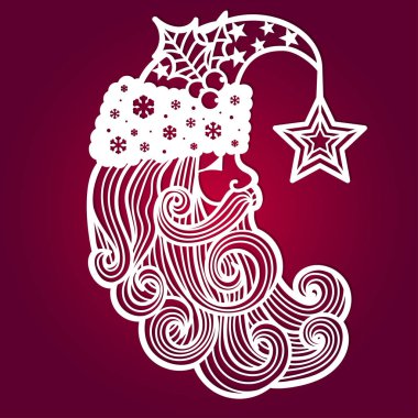 Noel Baba da bir yıldız. Lazer kesim için şablon. Tebrik kartları, davetiyeler, iç dekor elementleri çizim için uygundur. Vektör