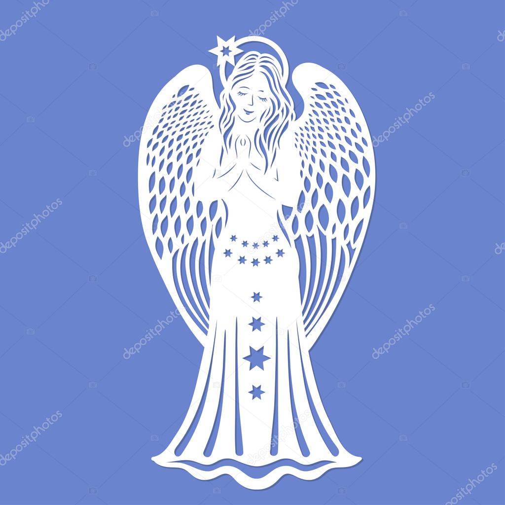 Beautiful, lacy angel. A template for laser cutting. For cutting products made of paper, wood, metal. Suitable for off-greeting postcards, signatures, menus and interior elements.