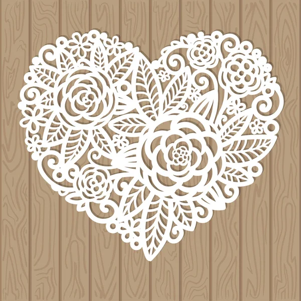 Ajur kalp çiçekler ile. Vektör dekoratif unsur. Lazer kesme şablonu için tebrik kartları, zarf, düğün davetiyeleri, iç öğeleri