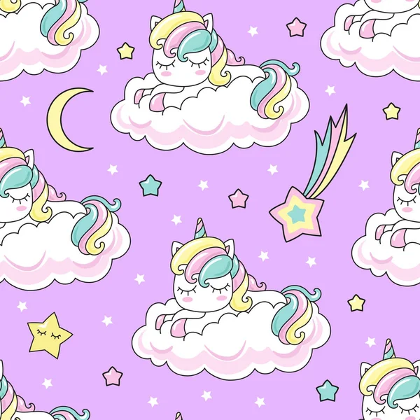 Seamless Pattern Rainbow Unicorn Cloud Registration Fabric Wrapping Paper Wallpaper — Stock Vector