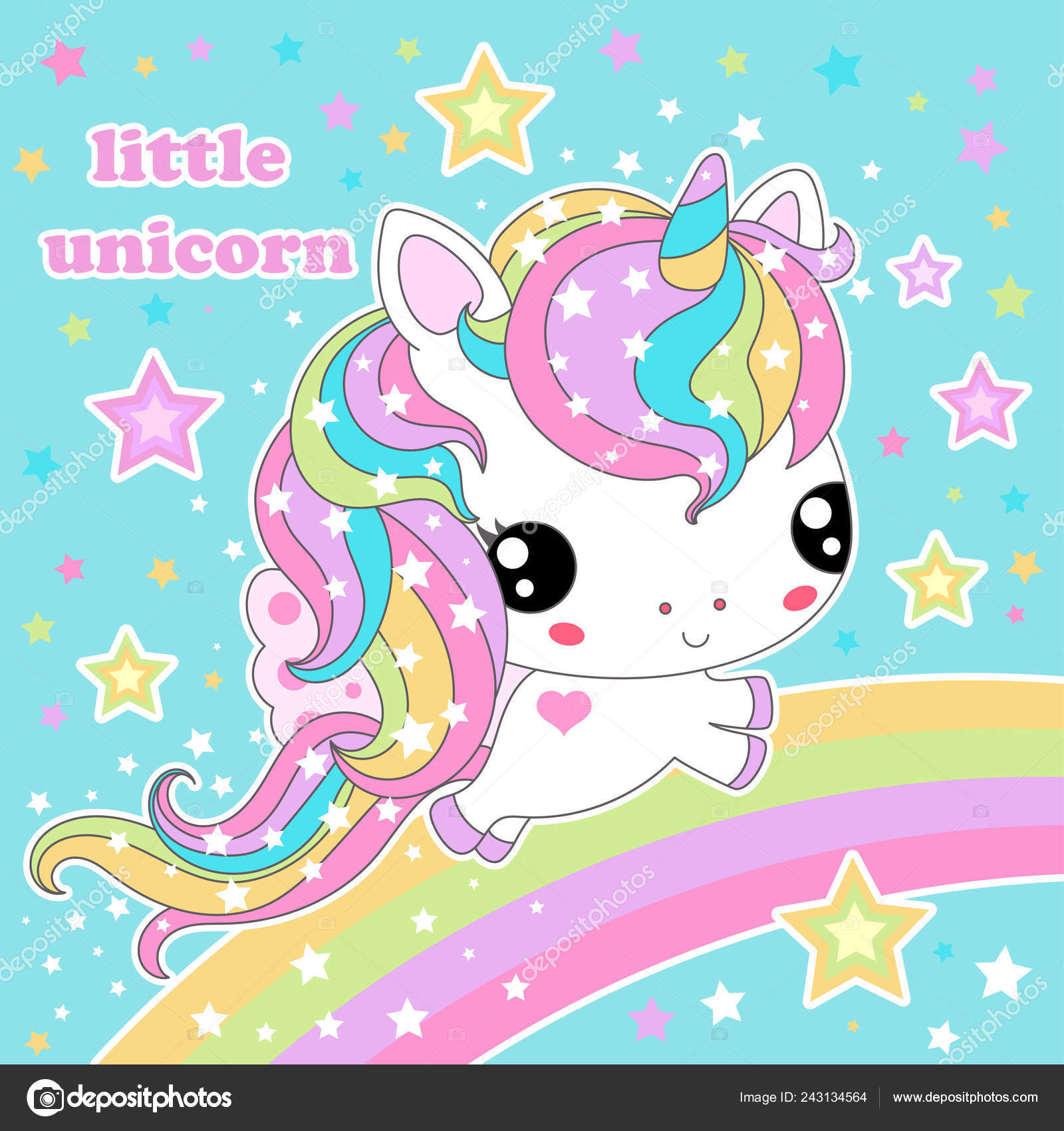 Cute Kawaii Rainbow Unicorn Stars Blue Background Design Prints Posters Vector Image By C Zerlina Vector Stock