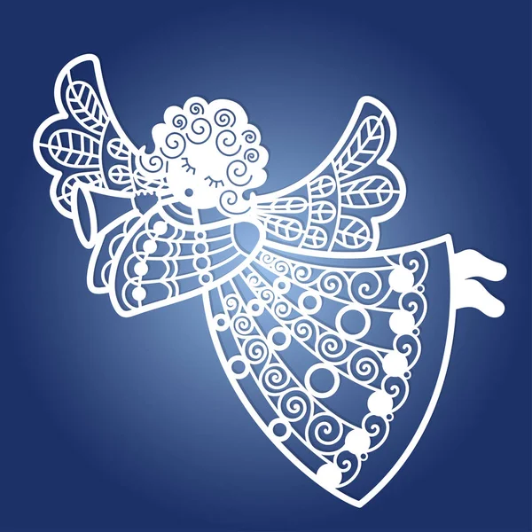 Angel bir trompet. Lazer kesim için şablon. Tasarım, açıklıklar, selamlar, iç öğeleri için. Kağıt, metal, ahşap kesim için. Vektör