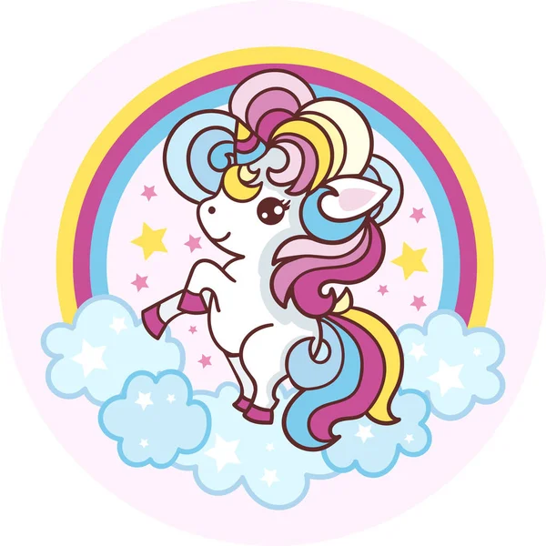 Bulutlarda şirin bir tek boynuzlu at gökkuşağı olan kart..