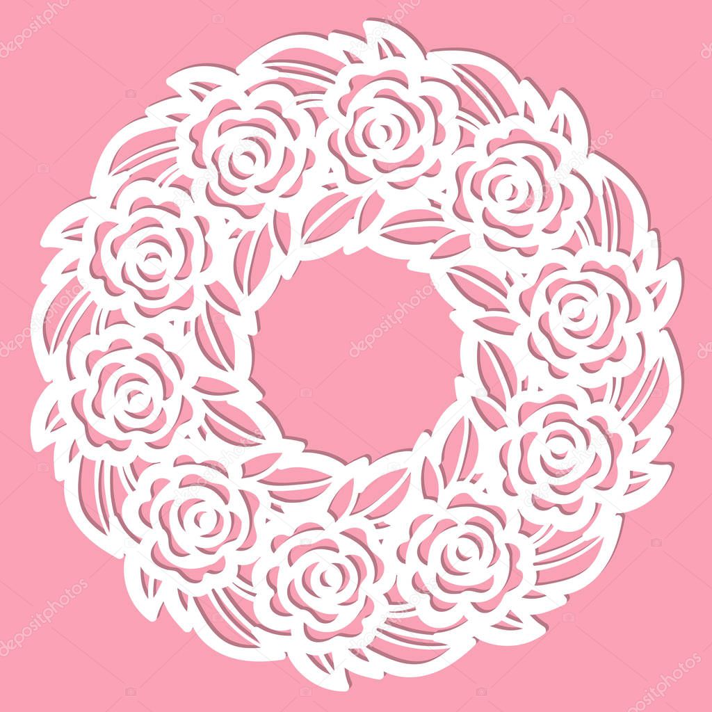 Template for laser cutting. Round frame with floral ornament. Vector