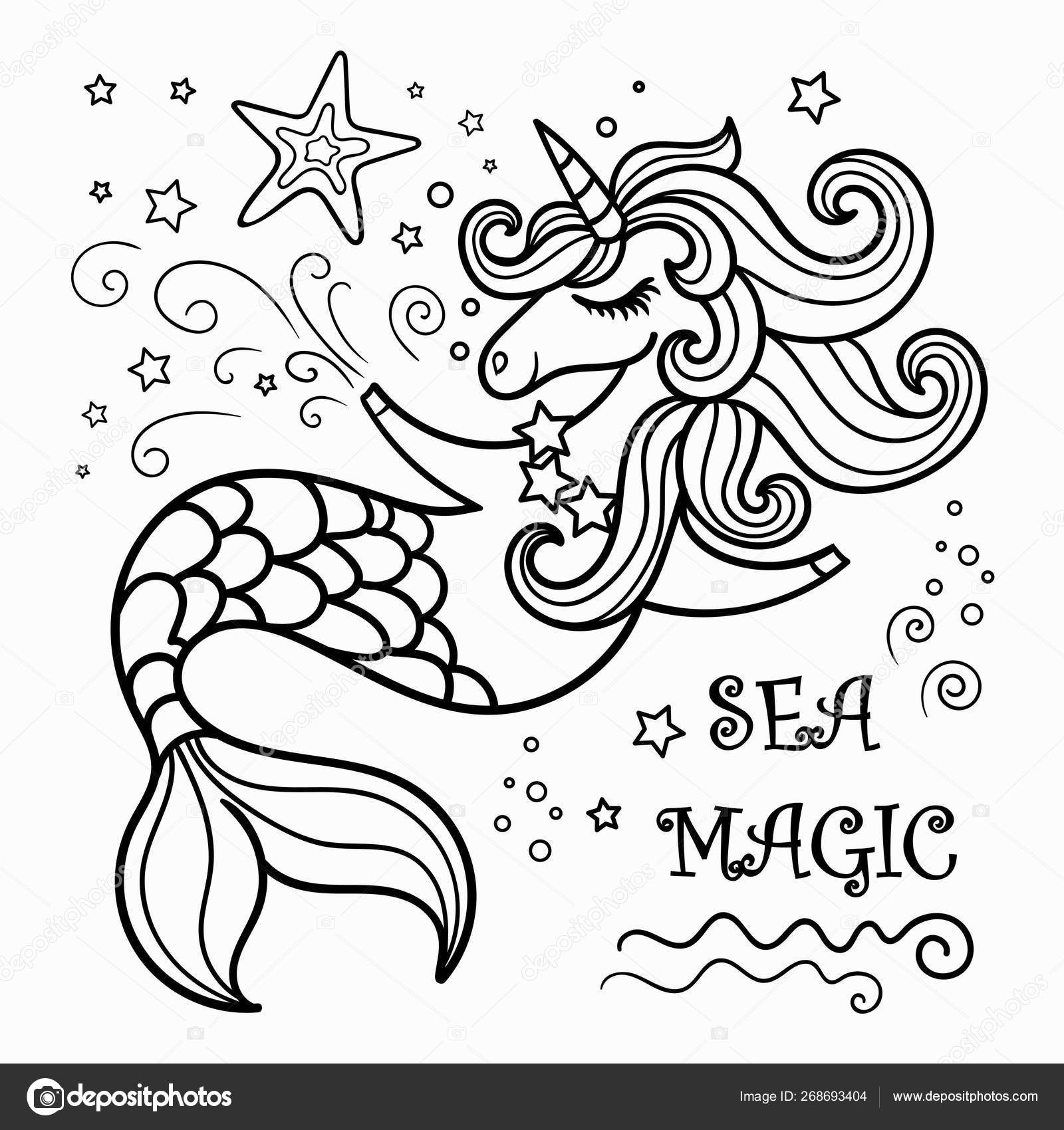 Download Cute Mermaid Unicorn Coloring Book Vector Image By C Zerlina Vector Stock 268693404