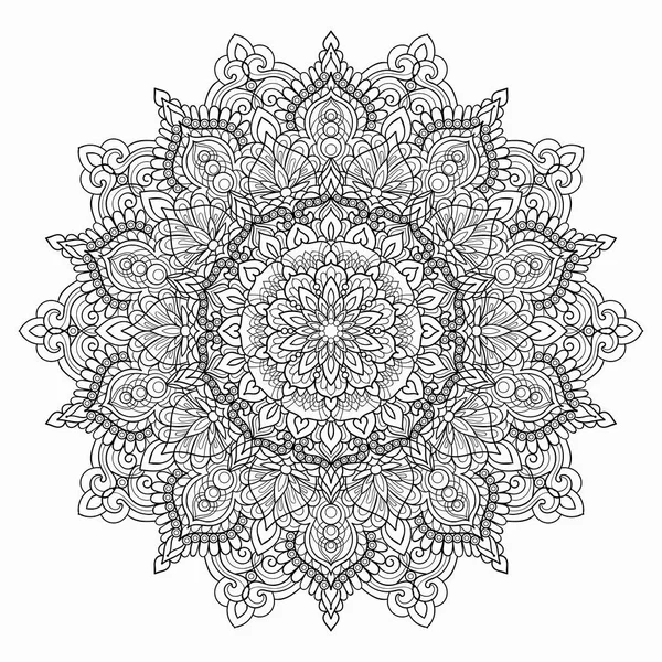 Mandala circolare in bianco e nero su sfondo bianco. Illustrazione del modello di libro da colorare. Vettore — Vettoriale Stock