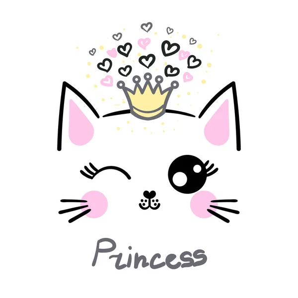 Bella principessa gatta. Il concetto di design per bambini. Vettore — Vettoriale Stock