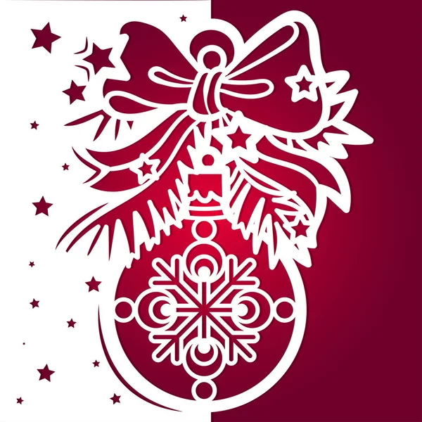 Lazer kesim şablonu. Bir dalda Noel balosu. Vektör