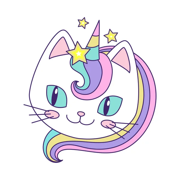 Head of a cute unicorn cat. Childrens illustration. Vector — Stock Illustration Head of a cute unicorn cat. Childrens illustration. Vector Royalty Free Stock Vectors