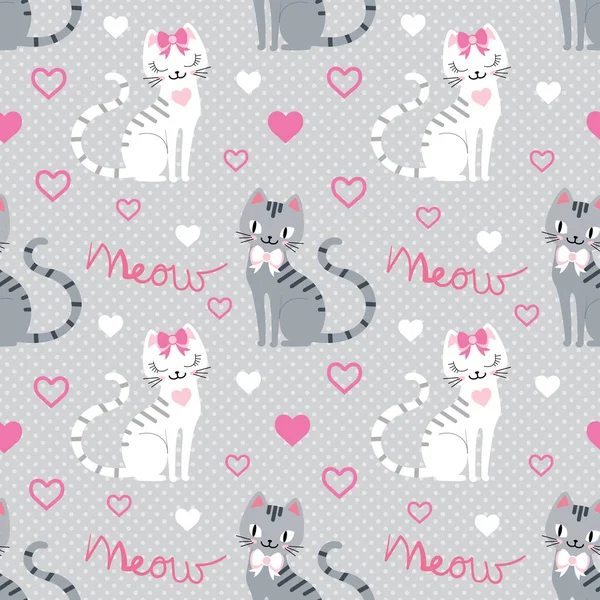 Seamless pattern with gray and white cats on a gray background. Vector — Stock Vector