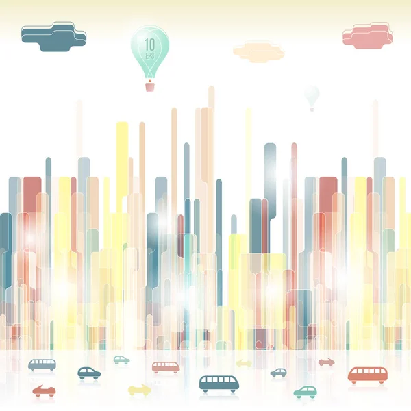 Fütüristik stilize şehir. Karayolu ile canlı kentsel siluetleri