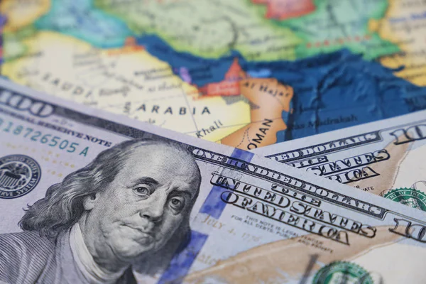 Доллары Сша Карте Саудовской Аравии Американские Инвестиции Торговля Странами Персидского — стоковое фото