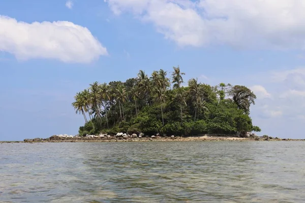 Ilha Tropical Com Palmeiras Oceano Vista Pitoresca Água Calma Mar — Fotografia de Stock