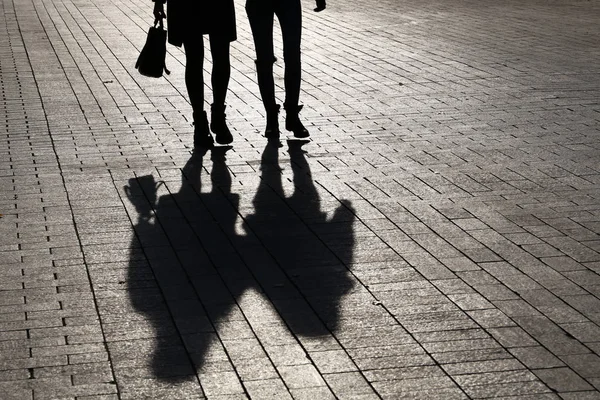 Silhouettes Shadows Two Slim Women Walking Street Concept Female Friendship — Stock Photo, Image