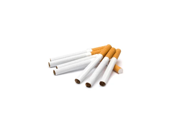 Quelques Cigarettes Sur Fond Blanc Mauvaises Habitudes Isoler — Photo