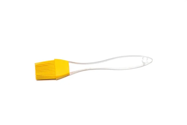 Pompon Jaune Silicone Avec Poignée Transparente Sur Fond Blanc Isoler — Photo