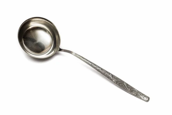 Metal Scoop Pattern Handle Soup White Background — Stock Photo, Image