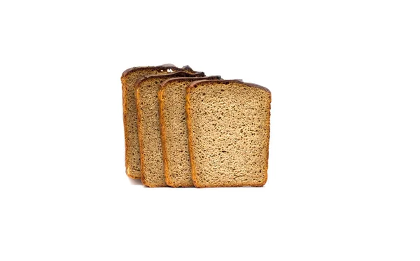 Vier Sneetjes Zwart Brood Een Witte Achtergrond Voedsel Isoleren — Stockfoto