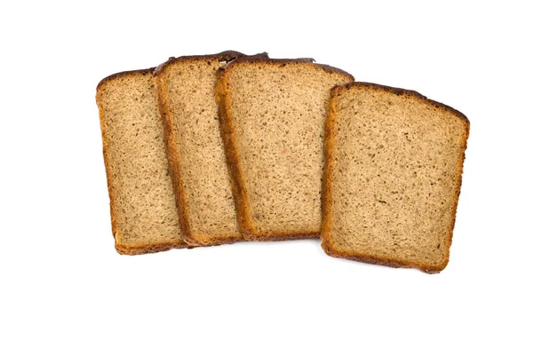 Vier Sneetjes Zwart Brood Een Witte Achtergrond Voedsel Isoleren — Stockfoto