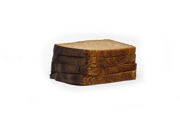Vier Sneetjes Zwart Brood Een Witte Achtergrond Voedsel Isoleren — Stockfoto