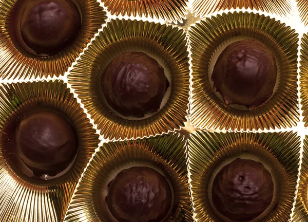 Seis Chocolates Uma Caixa Conjunto Presentes Doces Gostos — Fotografia de Stock