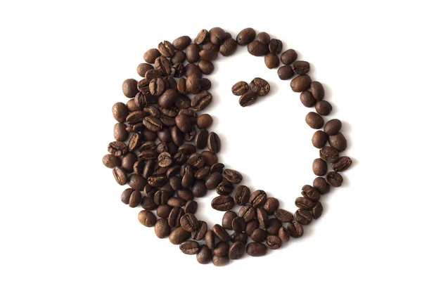 Symbool Van Yin Yan Gestapeld Van Koffiebonen Witte Achtergrond — Stockfoto