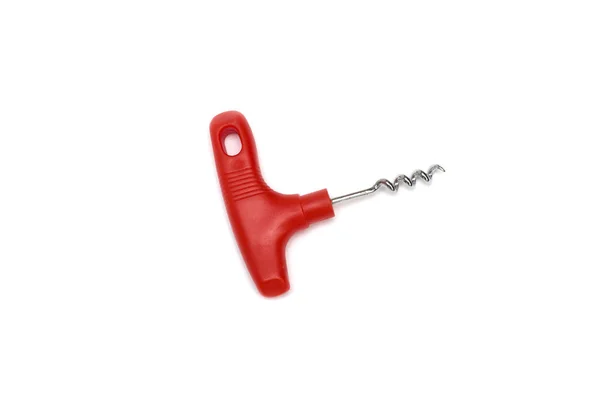 Corkscrew Vermelho Fundo Branco Closeup Isolar Feriados Descanso — Fotografia de Stock