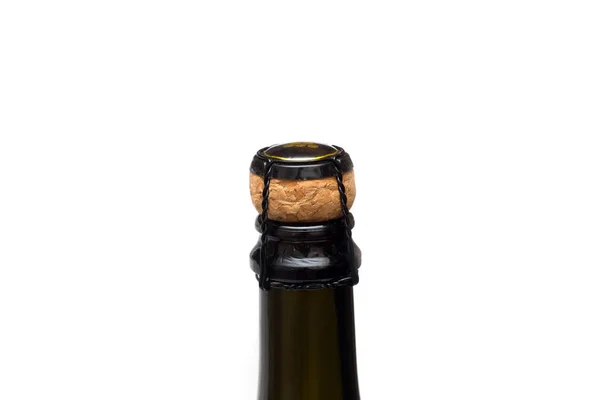 Eine Flasche Wein Mit Einem Korken Auf Weißem Hintergrund Isolieren — Stockfoto