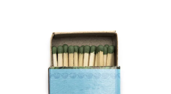 Green Safety Matches Box White Background Isolate — Stock Photo, Image