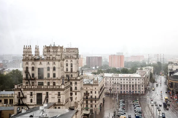 Belarus Minsk July 2018 Towers Clock Station Square Fog — Stock Photo, Image