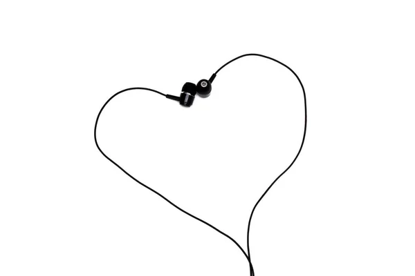 Black Headphones Shape Heart White Background — Stock Photo, Image