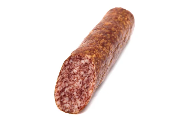 Ein Stock Geräucherter Wurst Auf Weißem Hintergrund Isoliert — Stockfoto