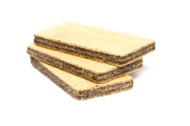 Beyaz bir arka plan üzerinde çikolata ile üç gofret