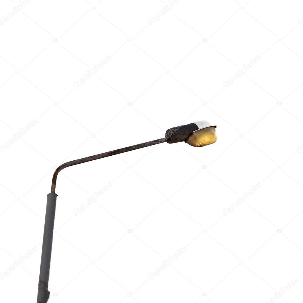 Pillar with street lamp on a white background, isolated photo